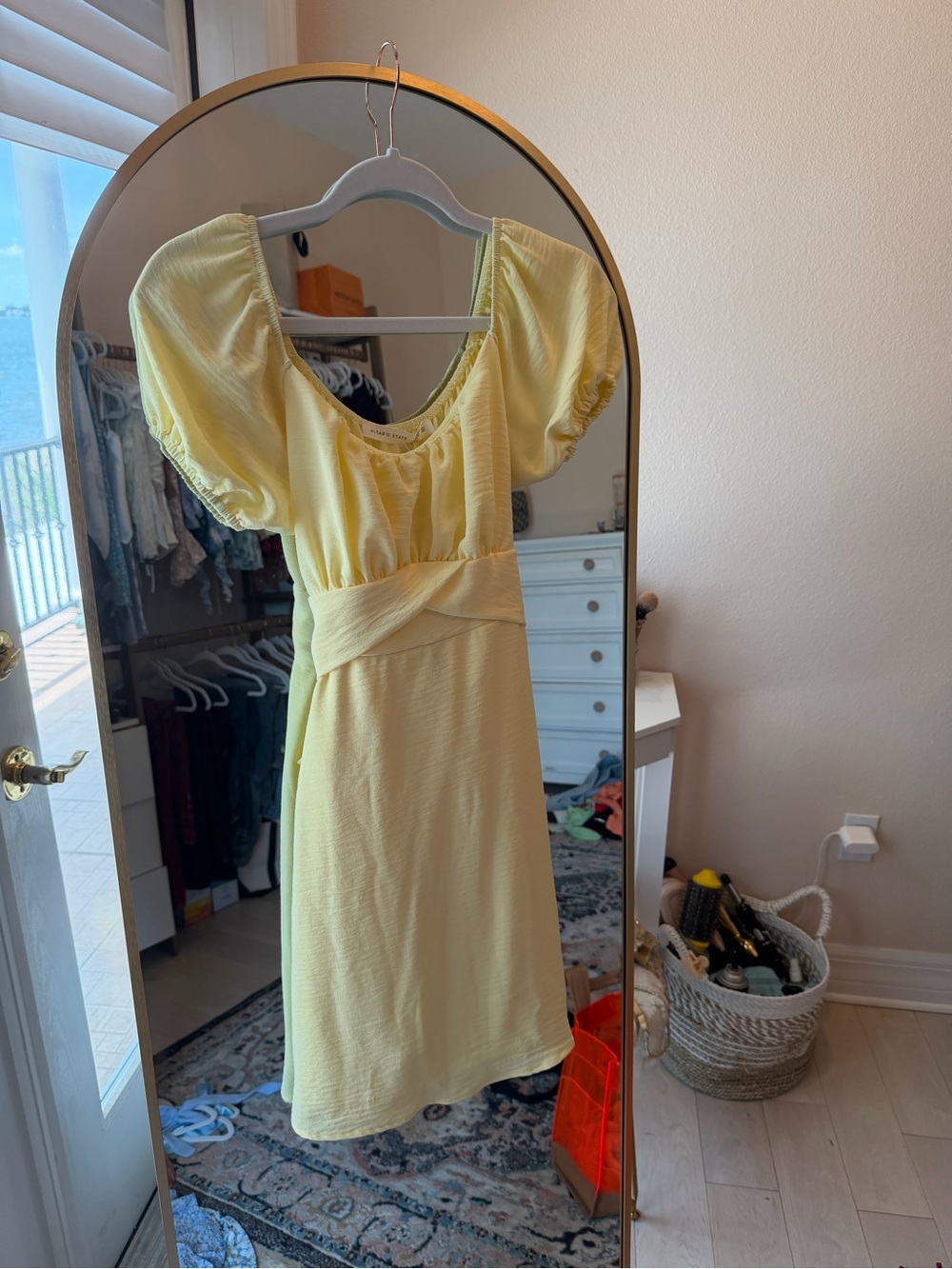 Altar'd State Yellow Puff Sleeve Mini Dress